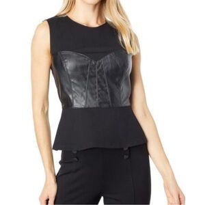 BCBGMAXAZRIA Black Leather Panel Top